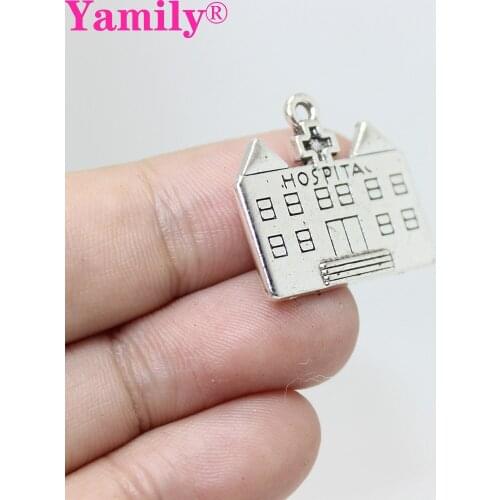 10pcs/ Hospital Charm 2sided Antique Silver Hospital Building Charms Medical Charms Pendants 23*21 DIY supplies Jewelry