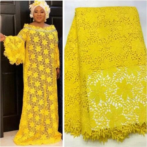 100% Polyester Fiber And Cotton Material African Cord Lace/Swiss Guipure Lace Fabric Yellow Nigeria Wedding Dress J4336