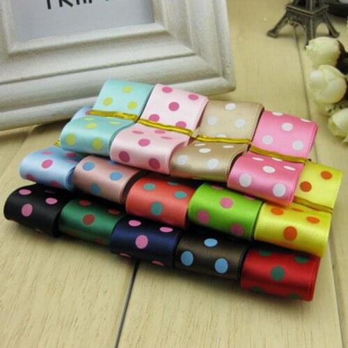 14 color Polka DOT PRINTED COLORS Shining POLY Ribbon Rib Belt 2.5CM Tape DIY decorative border GOOD QUALITY Smooth Decoration