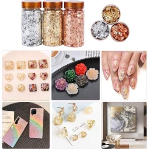 2021 New Luxury Shiny Gold Leaf Flake Resin Epoxy Mold Art Decoration Gold Foil Diy Nail Art Gilding Decor Jewelry Making Tool