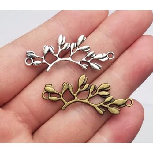 25pcs/lot--17x38mm, leaf branch cham,Antique silver plated/bronze plated branch connector charms,DIY Jewelry accessories