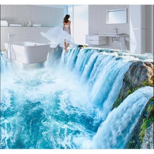 3d flooring wallpaper custom waterproof self adhesion mountain waterfalls 3d room bathroom flooring 3d wall murals wallpaper