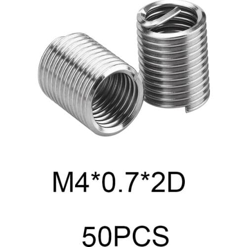 50pcs M4*0.7*2D Silver Thread Repair Insert Kit Set 304 Stainless Steel For Hardware Repair Tools