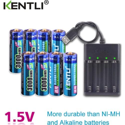 8pcs 1.5v 3000mWh no memory effect aa rechargeable Li-polymer li-ion polymer lithium battery + 4 slots USB Charger