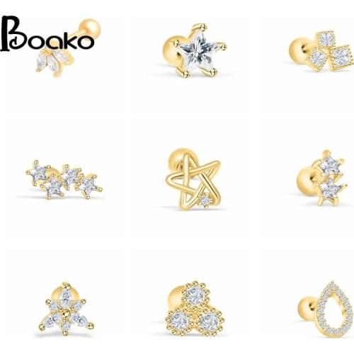 BOAKO Star Crystal 1Pcs 925 Sterling Silver Earrings For Women Stud Earrings Gold/Silver Jewelry Ear Piercing Gift 2021 Trend