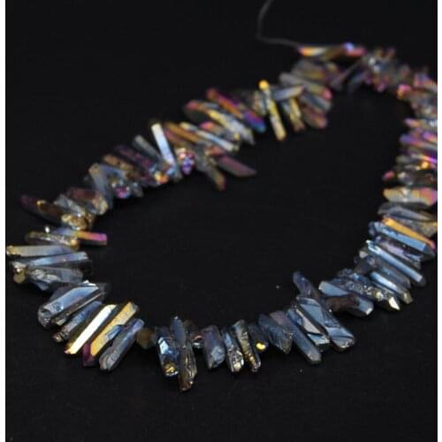15.5"strand Rainbow Titanium Crystal Quartz Top Drilled Point Loose Beads,Raw Crystal Stick Pendant Beads DIY Jewelry Making