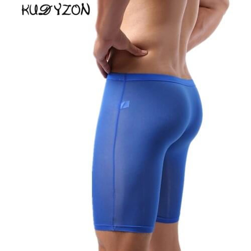 Long Men Boxer Underwear Men Underwear Boxer Shorts Mens Ice Silk Long Leg Boxers Underpants Solid Breathable Sexy Pouch Panties