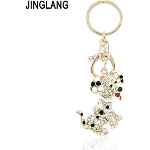 JINGLANG Gold Color Metal Lobster Clasp Keyring Dangle Crystal Enamel Dog Animals Keychains For Women Handbag Pendants Jewelry