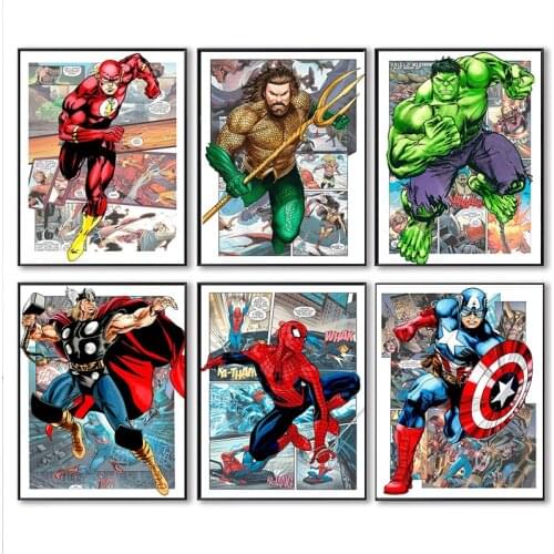 Marvel Avengers Canvas Painting Superhero Spiderman Iron Man Hulk Posters and Prints Wall Art Picture for Living Room Home Decor