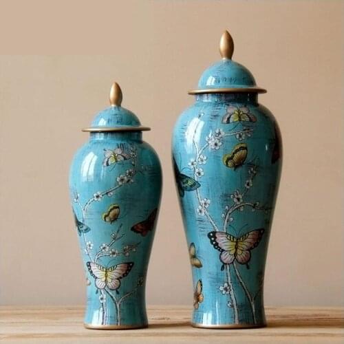 Hand Painted Butterfly Ceramic Vase Ornaments Storage pot Living Room Creative Gifts classical Decorations porcelain Temple jar