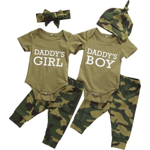 Camouflage Newborns Baby Romper Pants Suit Daddy’s Day Gift Summer Loose Round Collar Short Sleeve Clothes with Hat/Headband