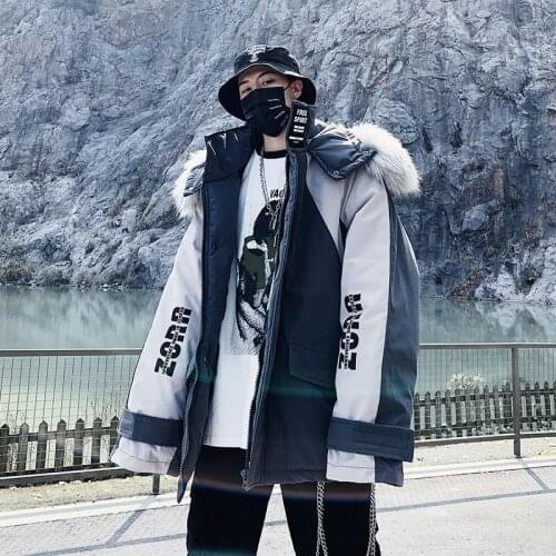 Male Hip Hop Hooded Parka Mens 2020 Winter New Casual Parkas Oversize Warm Clothing Thicken Zipper Printed