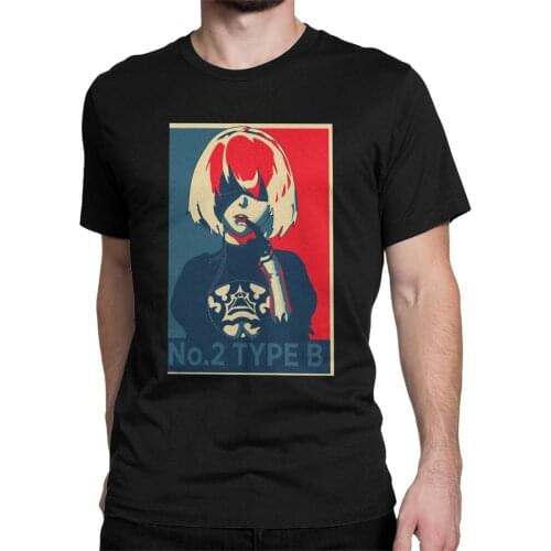 Nier Automata 2B Poster Men T Shirt Japan Anime Game Novelty Tee Shirt Short Sleeve T-Shirts Men Cotton Tees Streetwear