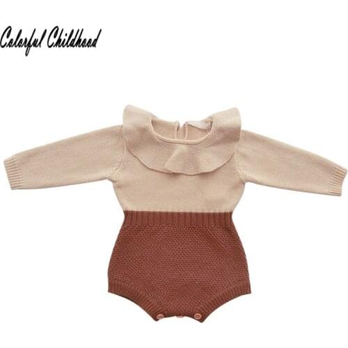 Newborn Princess Baby Girl Clothing Rompers Wool Knitting Tops Long Sleeve Romper Clothes Baby Girls Lotus leaf collar Outfits