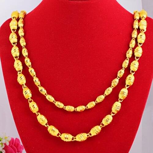 24k Yellow Gold Solid Beads Shaped Lucky Necklaces for Men 7N10N Male Chain Clavicle Wedding Anniversary Gold Jewelry Gifts 2021