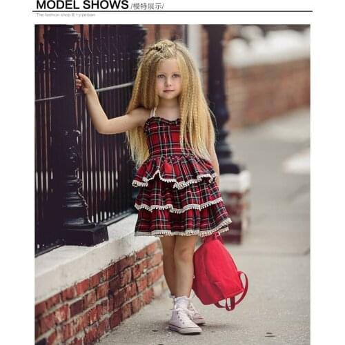 Suspender Dress Plaid Summer Girls Dress Lace Up Cake Vestidos Children School Costume Kids Clothes Girl Dress Ball Gown 12M-5T
