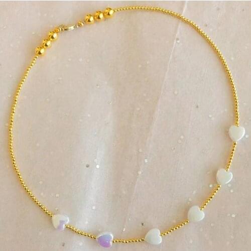 Shell Heart Pendant Golden Beads Beautiful Lady Short Necklace Neck Exquisite Fashion Accessories Handmade Jewelry Best Gift