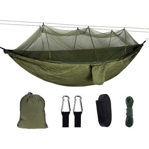 1-2 Person Portable Outdoor Camping Hammock with Mosquito Net High Strength Parachute Fabric Hanging Bed Hunting Sleeping Swing