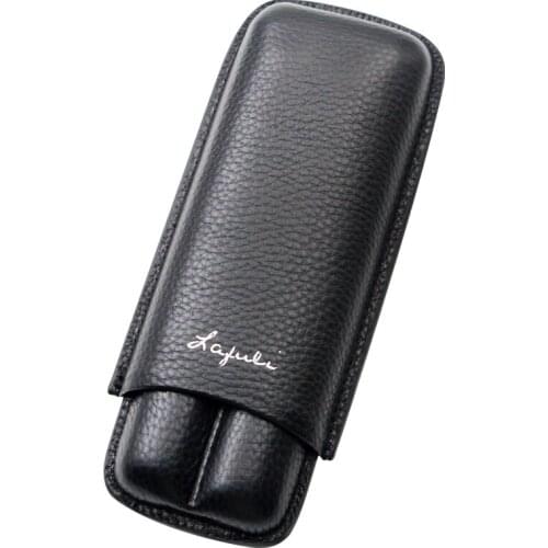 Professional Genuine Leather Cigar Gadget Travel Cigar Leather Case 2 Tubes Holder Humidor Cigar Cigarette Case Fit COHIBA