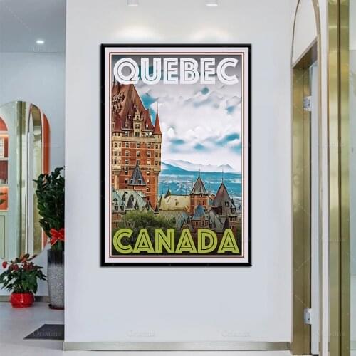 Retro Vintage Style Travel Poster Quebec Canada Oil Painting Posters and Prints on Canvas Wall Art Modular Pictures Home Decor