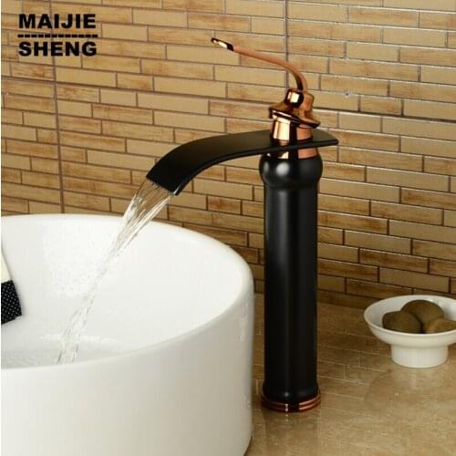 Bathroom black waterfall faucet oil brushed black bathroom faucet basin mixer waterfall sink tap black faucet