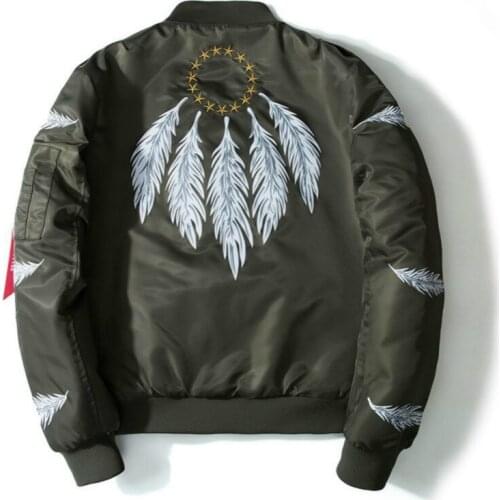Spring Feather Embroidery Bomber Jacket Men Retro Printed Baseball Jacket Streetwear Cool Men Women Casual Hip Hop Couple Coat