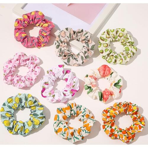 Sweet Avocado Peach Printed Scrunchies Women Elastic Hair Bands Hair Ties Girls Hair Accessories Ponytail Holder Rubber Band Hot