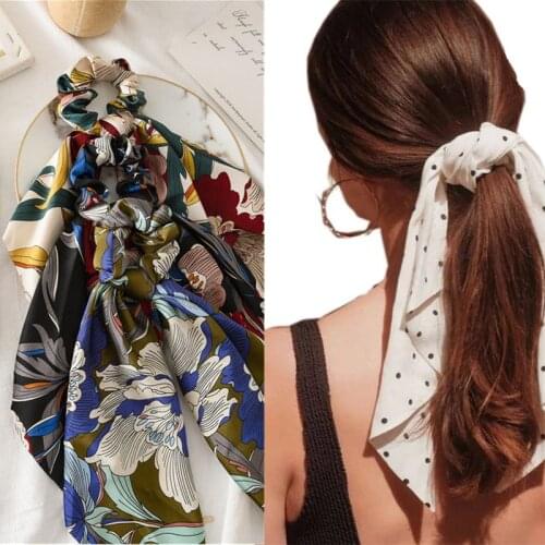Women Ponytail Holder Elastic Hair Band Long Ribbon Scarf DIY Bow Scrunchies Hair Ornaments Headwear Gum Ties Hair Accessories
