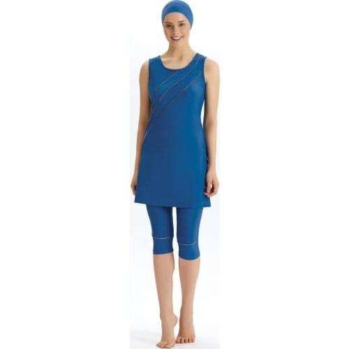 Women Gray Slim Fit Lycra Sleeveless Semi-Enclosed Hijab Swimwear 3200 Turkish' Muslim Swimsuit Burkinis Modest Clothing Islamic Long