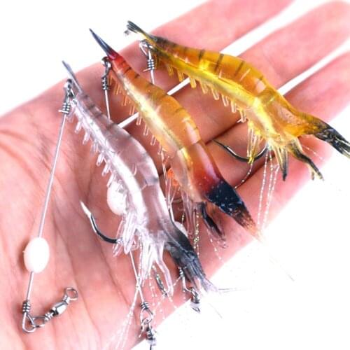 1PC Soft Shrimp Silicone Soft Bait 8cm 6g Fishing Shrimp Prawn Lure Saltwater Squid Night Glow 3 Colors Artificial Bait