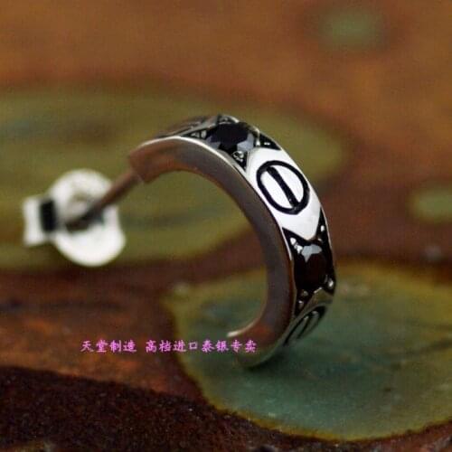 925 pure silver screw Zircon circle pattern stud earring 1 piece