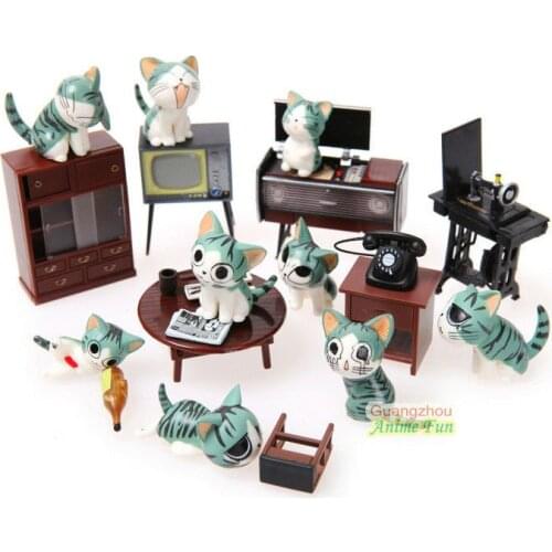 15pcs/set Chi Cat Toys Sweet Cheese cat Doll Figure Set Cat Furnishing 15pcs/set 3cm Height