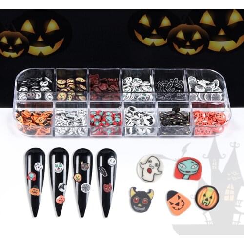 3D Clown Ghost Zombie Pumpkin Slices Nail Decals Halloween Style Polymer Clay Flakes Professional For Nail Art Supplies RK140155