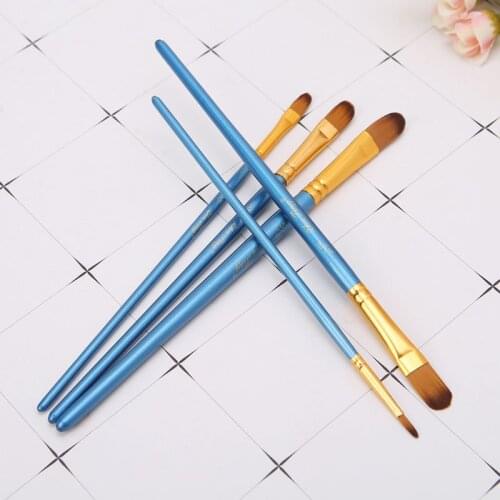 5Pcs Artist Paint Brush Set Nylon Bristles Hair Watercolor Acrylic Oil Painting Round Slant Pen Tip Wood Handle Drawing Art R9UA