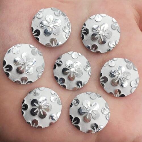 50PCS Resin silver 20mm Round flower Flatback rhinestone scrapbook DIY Wedding applique ornament crafts SF510*5