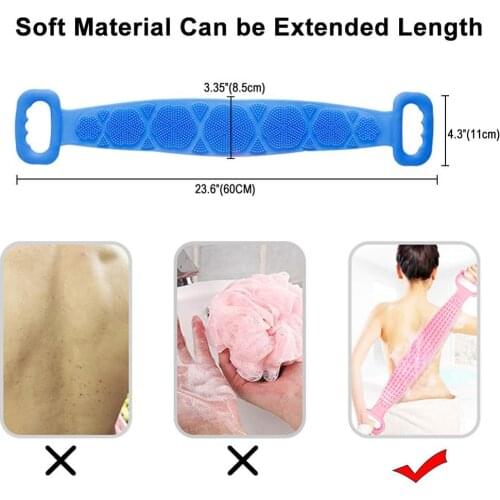 60cm Silicone Gel Scrub Bath Brush Body Cleaning Massage Strip Double Sided Back Rub Bathing Tape Long Bath towel Massage Shower