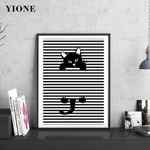 Black White Cat Lines Art Canvas Posters Custom Modern Abstract Animal Kitten Prints Picture Wall Paintings for Living Bedroom