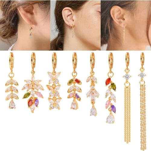 Luxury Zircon Butterfly Flower Heart Rhinestone Dangle Earrings For Women Girls Long Water Drop Shiny Crystal Drop Earrings