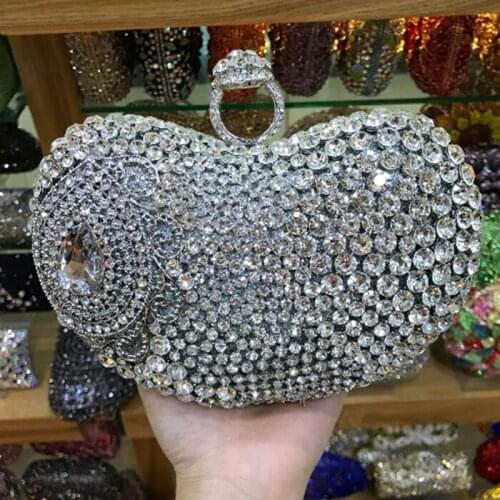 Gold silver Heart-shaped Luxury Crystal Diamond Evening Bag Bridal Wedding Clutch Bag for Party Purse Rhinestone Prom Dinner Bag