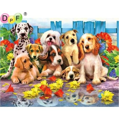 DPF DIY Gift 5D full Round Diamond Painting Diamond Embroidery eight dogs family Magic Cube Cross Stitch crafts Mosaic art Decor
