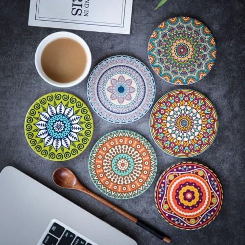 Ceramic absorbent non-slip insulation cup Round Coasters Mandala Flower Printed Non-Slip Insulated Place Mat Wedding Supplies