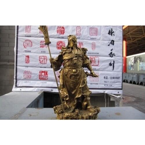 Chinese Brass Copper martial Nine Dragon Guan Gong Guan Yu warrior Buddha Statue