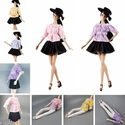 11.5" Doll Clothes Set for Barbie Doll Outfits Short Puff Sleeve Plaided Shirt Top Skirt Pants 1/6 BJD Dolls Accessories Kid Toy