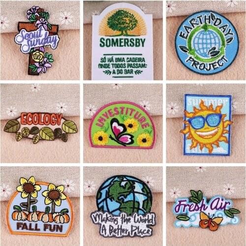 Fine 1 PCS Custom Earth Flower Patches Protect Environment Iron On Stickers for Clothes 3D Diy Embroidered Badges Kawaii Parches