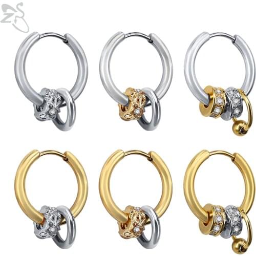 ZS 1 Pair Small Hoop Earrings Stainless Steel Round Earrings Silver Color Gold Color oorbellen Crystal Circle Earrings Jewelry