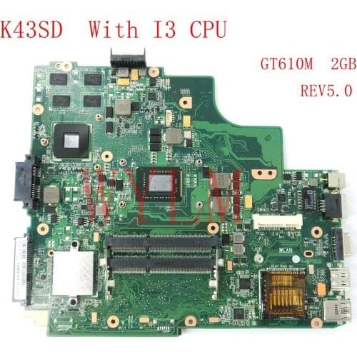 K43SD With I3 CPU GT610M 2GB mainboard REV5.0 For ASUS A43S X43S K43S K43SD Laptop motherboard 100% Tested free shipping