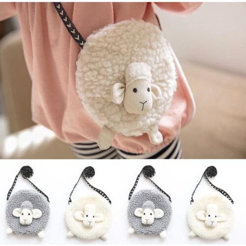 Cute Sheep Shape Mini Coin Purse Wallet Plush Backpacks Soft Sweet Plush Purses Toddler Student Kids Baby Girl Crossbody Bags