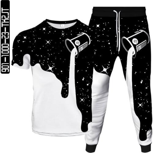 3D Crew Neck Sweatshirt Set Milk Star Digital All-Printed Mens Two-piece Set