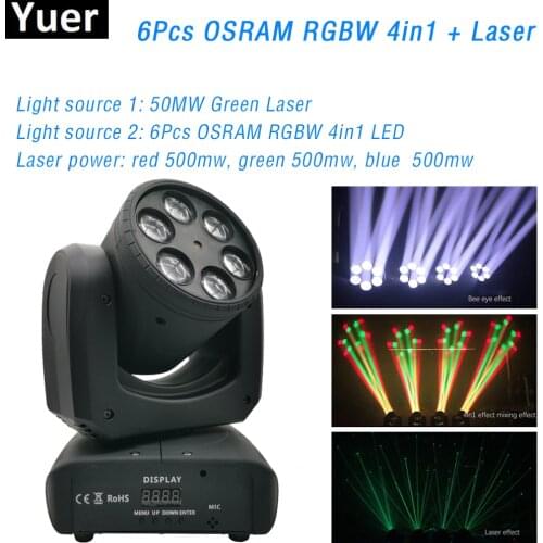 O LED Beam Wash 2IN1 Six Bees Eyes 6X10W RGBW 4IN1 Moving Head Light DMX512 Stage Effect Lighting SRAM DJ Disco Laser Scanner
