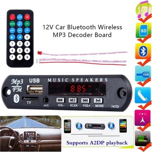 Odomy USB TF FM WMA 7V 12V Car Audio Radio Module Bluetooth Wireless MP3 Decoder Board with Remote Control For Car Accessories